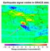 Cette image montre l'effet du séisme de décembre 2004 près de Sumatra sur le champ de gravité de la Terre, tel que GRACE l'a observé