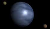 Une vue d'artiste d'une planète océan avec deux lunes. L'exoplanète GJ 1132b pourrait en être une mais son atmosphère serait alors formée de vapeur surchauffée. © Wikipédia, cc by sa 3.0