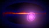 Cette vue d’artiste montre le ciel entier en rayons gamma avec des cercles roses illustrant l’incertitude quant à la direction identifiée par une équipe de la Nasa d’où semblent arriver plus de rayons gamma de haute énergie que la moyenne. Dans cette vue, le plan de notre Galaxie traverse le milieu de la carte. Les cercles entourent des régions avec 68 % (intérieure) et 95 % de chances de contenir l’origine de ces rayons gamma. © Goddard Space Flight Center, Nasa