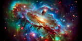 Illustration d'un amas de galaxies avec rehaut de couleurs. © XD, Futura avec DALL-E