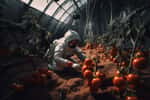 Plant de tomates cultivé dans l'espace. Illustration générée à l'aide d'une IA. © Firn, Adobe Stock