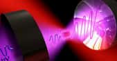 Image d'artiste illustrant le principe d'une expérience sur le paradoxe du chat de Schrödinger avec un laser, objet éminemment quantique, et un virus. © Romero-Isart - Tous droits réservés