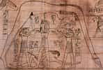 Un détail du papyrus Greenfield représentant les dieux Geb, Nout et Shou. © British Museum