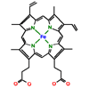 Structure moléculaire de l’hème avec, au centre de la porphyrine, l’atome de fer. © Alan J. Cann CC by-nc-sa 2.0