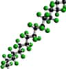 Une partie d'une molécule de téflon. En vert les atomes de fluor et en noir ceux de carbone. © Karl Harrison