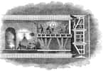 Le tunnelier a été notamment utilisé pour le creusement du métro de Londres. À l'image : le tunnelier breveté et dessiné par Marc Isambart Brunel. © Nichtbesserwisser, Domaine public, Wikimedia Commons