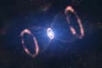 Cette vue d'artiste montre comment est distribuée la matière éjectée par la supernova SN 1987a, à partir des informations fournies par le spectrographe Sinfoni.&nbsp;©&nbsp;L. Calçada, ESO
