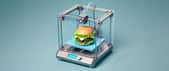 Une imprimante 3D produit un burger. © DALL·E, Futura, créé grâce à l'intelligence artificielle   