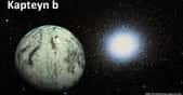 Potentiellement habitable et considérée comme la plus ancienne planète connue, la superterre Kapteyn b (ici dans un dessin d'artiste) est en orbite autour de la naine rouge Kapteyn. L'étoile Omega du Centaure occupe l’arrière-plan. Les instruments de la nouvelle génération permettront d'étudier les atmosphères de telles exoplanètes pour y déceler des molécules liées à la vie telle que nous la connaissons. Mais la quantité de données à analyser sera énorme. © PHL, UPR Arecibo, Aladin Sky Atlas