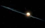 Représentation artistique d'une bande de poussière hypothétique autour de KIC 8462852, également connue sous le nom d'étoile de Tabby. Ceci n’est qu’une des nombreuses explications possibles du scintillement étrange de cette étoile. © Nasa, JPL