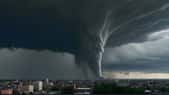 Représentation par l'intelligence artificielle d'une tornade frappant Birmingham. © Nataliya, Adobe Stock
