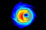 Simulation d'un disque d'accrétion entourant un trou noir supermassif. © Scott C. Noble