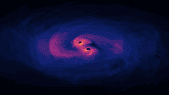Un extrait d'une simulation d'un trou noir supermassif binaire avec ses disques d'accrétion. © Nasa’s Goddard Space Flight Center