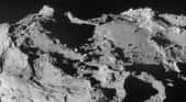Les régions Ash et Imhotep situées sur le grand lobe, photographiées avec la caméra de navigation de Rosetta à 19,9 km du centre du noyau, le 28 mars 2015 peu avant l’incident. La résolution est de 1,7 m/pixel. © Esa, Rosetta, NavCam - CC BY-SA IGO 3.0