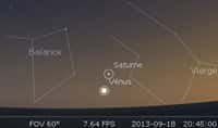 Le 18/09/2013 : Vénus en rapprochement avec Saturne. © DR