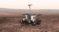En dessin d'artiste, le rover ExoMars 2020 à pied d'œuvre dans la vallée Coogoon. © ESA