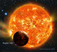 Kepler-78b est une planète rocheuse de même densité que la Terre. Sa composition et sa structure interne doivent donc beaucoup ressembler à celles de notre Planète. Mais comme le montre cette représentation d'artiste, elle est si proche de son étoile que toute vie y est impossible. © Karen Teramura