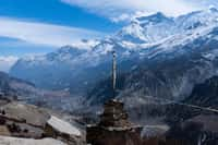 Dans la vallée de Manang, au pied des Annapurna, les habitants s’inquiétaient des faibles chutes de neige en février 2024. © Dorian de Schaepmeester