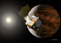 Vue d’artiste de la sonde Planet-C, ou Venus Climate Orbiter, alias Akatsuki. Lancée en mai 2010, elle s’est finalement insérée en orbite autour de Vénus le 7 décembre 2015 après une malencontreuse errance de 5 ans autour du Soleil. © Jaxa