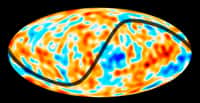 L'asymétrie détectée dans les fluctuations de température du rayonnement fossile est ici artificiellement exagérée pour la rendre nettement visible. Elle concerne globalement deux hémisphères que l'on a distingués à l'aide d'une sorte de « S ». On connaissait son existence dans les données de WMap, et l’on avait déjà tenté de l'expliquer avec une classe particulière de théorie de l'inflation. Les observations de Planck confirment son existence. Elles permettent aussi d'y voir une signature possible de la théorie de l'inflation éternelle, dans un multivers où le nôtre n'est qu'une infime région en expansion. © Alan Stonebraker, Planck Collaboration, Esa