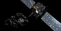 Illustration de Philae, libéré de Rosetta, descendant en chute libre vers le noyau cométaire. Le 30 septembre 2016, la sonde spatiale qui accompagne Tchouri depuis août 2014, ira se poser dans la région Ma’at. © Esa