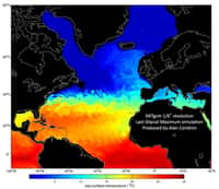 Alan Condron a développé l'un des premiers modèles à haute résolution de la circulation de l'océan au cours du dernier maximum glaciaire, il y a environ 21.000 ans, alors que le niveau des océans était inférieur de 120 m à celui d’aujourd’hui. L'image ci-dessus montre les températures de surface des océans à cette époque, pendant l'hiver. © Alan Condron