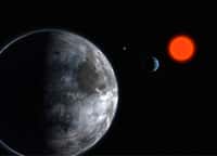 Le catalogue Gliese-Jahreiss (du nom des astronomes Wilhelm Gliese et Hartmut Jahreiss) tente de lister toutes les étoiles situées à moins de 25 parsecs du Soleil. Celle portant le nom de Gliese 581 ne se trouve qu’à 20 années-lumière et plusieurs exoplanètes sont connues autour de cette naine rouge, comme le montre cette représentation d'artiste. On vient cependant de remettre en cause l'existence de deux exoplanètes de ce système planétaire. © ESO