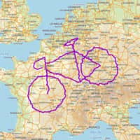 Le dessin GPS du vélo réalisé par Arianna Casiraghi et Daniel Rayneau-Kirkhope s'étend sur sept pays européens. © Arianna Casiraghi/Daniel Rayneau-Kirkhope