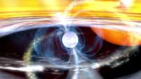 Une vue d'artiste d'un pulsar accrétant de la matière et émettant deux jets de particules. © Nasa, GSFC SVS, Dana Berry