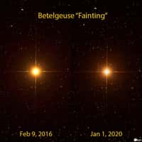 Comparaison de la luminosité de Bételgeuse. À gauche, le 9 février 2016 ; à droite, le 1er janvier 2020. © ottum