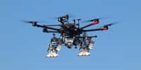 Le drone vole à une hauteur de 5 mètres au-dessus de la zone minée et son radar épaulé par des capteurs permettent de détecter les explosifs sous le sol. © Urs Endress