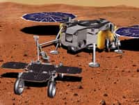 Vue d'artiste du Fetch rover de la mission de retour d'échantillons martiens de la Nasa et de l'ESA. Ce rover, réalisé par Airbus, devra récupérer les échantillons collectés par le rover Perseverance de la Nasa, puis de les apporter au MAV qui les enverra en orbite martienne. © Nasa, JPL