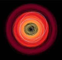 Les orbites de plus de 14.000 astéroïdes de notre Système solaire observés par Gaia avec : en jaune, les géocroiseurs ; en orange et en rouge vif, les astéroïdes de la ceinture principale ; en rouge foncé, les astéroïde troyens évoluant au niveau de l'orbite de Jupiter. Tous sauf trois sont déjà connus. Les trois orbites grises correspondent aux trois nouveaux astéroïdes identifiés par Gaia en décembre 2018. Le Soleil se trouve au centre de l'image. © ESA/Gaia/DPAC