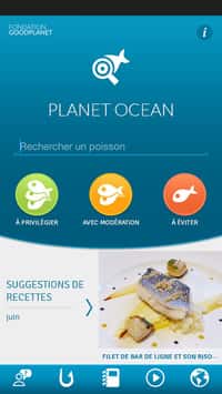 L'application, estampillée Planet Ocean, comme le titre d'un film de Yann Arthus-Bertrand, est une aide au choix, mais aussi un site d'information, avec quelques suggestions de recettes en prime. © GoodPlanet
