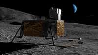 Vue d'artiste d'un lander lunaire utilisant une petite unité ISRU (In Situ Resource Utilisation). Ce concept ne préfigure pas forcément un lander opérationnel ou de démonstration.&nbsp;© Thales Alenia Space, ESA