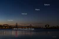L'alignement des quatre planètes sera visible en fin de nuit pour la France. Capture d'écran du logiciel Stellarium&nbsp;pour le 23 avril,&nbsp;peu avant 6 h du matin.&nbsp;© Stellarium