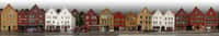 Bryggen, quartier hanséatique de Bergen, Norvège : ancien comptoir de la Hanse, actif jusqu'en 1754 ; classé au patrimoine mondial de l'Unesco depuis 1979. © Gerd Müller, Wikimedia Commons, domaine public