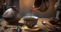 Une nouvelle fois, le thé est présenté comme bénéfique pour la santé et en particulier le thé noir. Service traditionnel de thé pue'rh chinois. Image générée avec l'aide d'une IA. © EdNurg, Adobe Stock