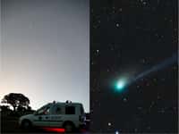 La comète C/2022 E3 (ZTF) photographiée le 12 janvier dans le ciel d'Espagne. L'astre verdâtre est à présent visible facilement avec des jumelles et même à l'œil nu. © Óscar Martín Mesonero (Organización Salmantina de la Astronáutica y el Espacio), Apod (Nasa)