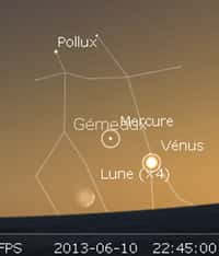 Le 10/06/2013 : la Lune en rapprochement avec Vénus et Mercure. © Futura-Sciences, DR