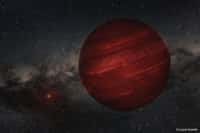 Illustration de GU Psc b, exoplanète près de 13 fois plus massive que Jupiter, gravitant autour de sa jeune étoile parent à 2.000 fois la distance Terre-Soleil. Si nous pouvions nous y rendre, une révolution complète durerait 80.000 années terrestres ! © Lucas Granito