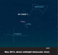Décrite comme étant 15 % plus massive que le Soleil, HD 162826 est vraisemblablement née dans le même nuage moléculaire que notre étoile voilà plus de 4,5 milliards d’années. Une sœur distante de 110 années-lumière seulement, parfaitement visible (au foyer d’une paire de jumelles) dans la constellation d’Hercule, non loin de Véga. À l’orée de l’été, elle culmine dans le ciel en début de nuit. © Observatoire McDonald