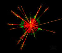 Une simulation de création et d'évaporation de trou noir au LHC. Crédit : Cern