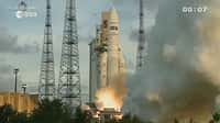 Jeudi 5 juillet 2012 : la 63e&nbsp;Ariane 5 décolle du Centre spatial guyanais, emportant deux satellites, MSG-3, alias Meteosat-10, et Echostar XVII.&nbsp;© Esa