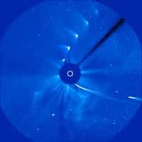 Positions de la comète Ison dans le champ du coronographe Lasco C3 de Soho avant et après le périhélie du 28 novembre. Ison n’est dorénavant plus visible à l’œil nu. © Soho, Esa, Nasa, montage photo de Martin Gembec