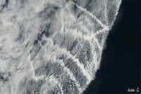 Traînées de bateaux sur la côte ouest des Etats-Unis capturé par un satellite. © Nasa, par Jeff Schmaltz