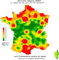 L'épidémie de varicelle tarde à décroître et touche particulièrement certaines régions, notamment le Languedoc-Roussillon, une partie de la Normandie et le Nord-Pas-de-Calais. © Réseau Sentinelles