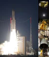 Ariane 5 a décollé dans la nuit de samedi à dimanche à 23h41 (heure de Paris) du Centre spatial de Kourou. Crédits Esa-Cnes-Arianespace / Optique vidéo du CSG 