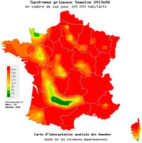 L'épidémie de grippe devrait bientôt atteindre son paroxysme en France. Pourtant, la plus grande partie du territoire est dans le rouge.&nbsp;© Réseau Sentinelles