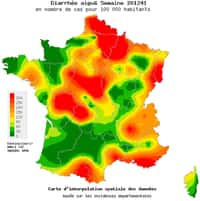 La gastroentérite arrive peu à peu en France. Certaines régions sont pour l'instant épargnées, mais la mauvaise saison ne fait que commencer...&nbsp;© Réseau Sentinelles